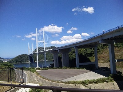 長崎　夏の海と空と女神大橋